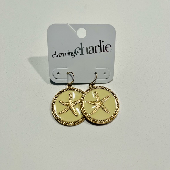 NWT Charming Charlie Ivory & Gold Starfish Brand New Dangle Earrings - Picture 3 of 4